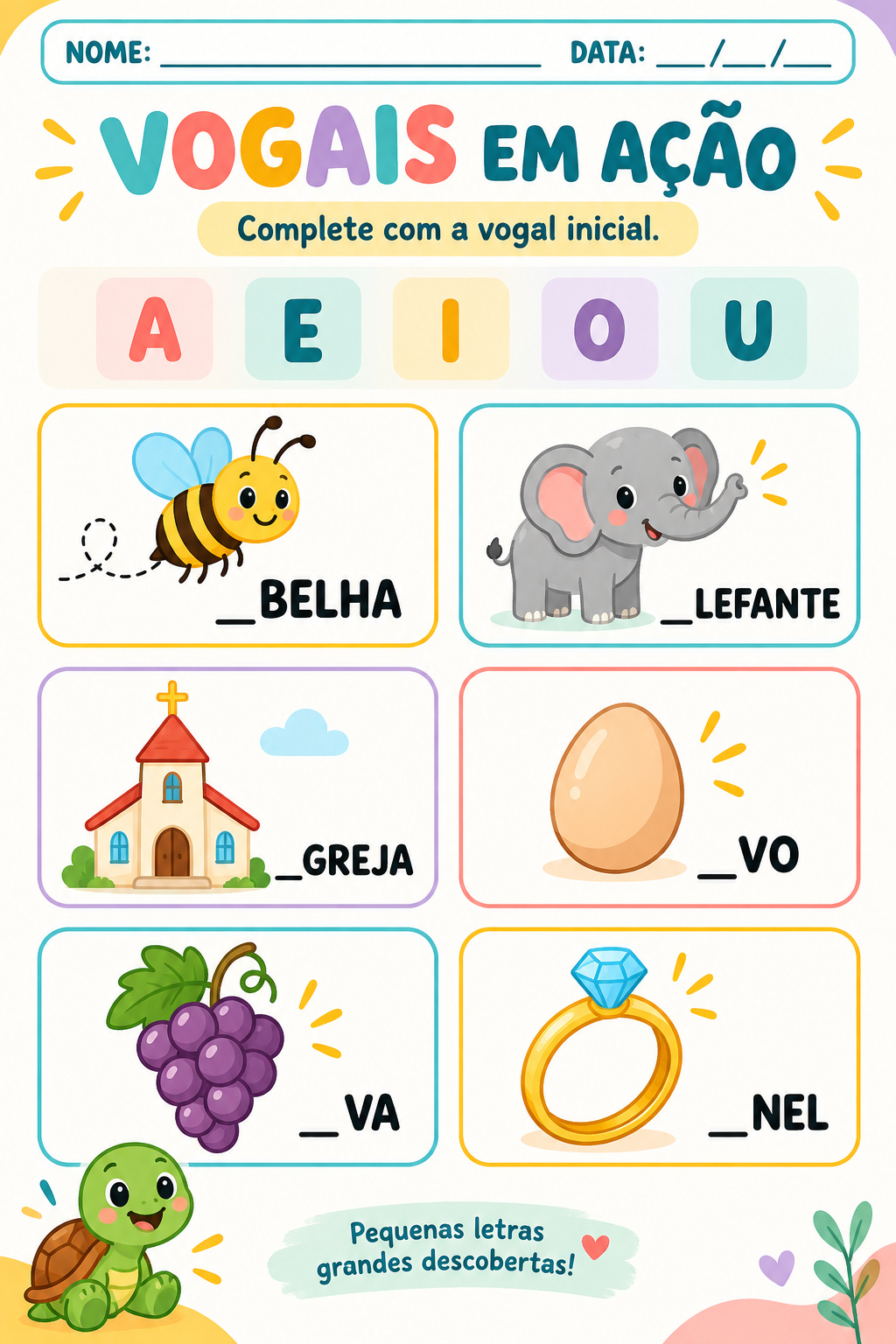 Exemplo de exercício: Vogais em foco