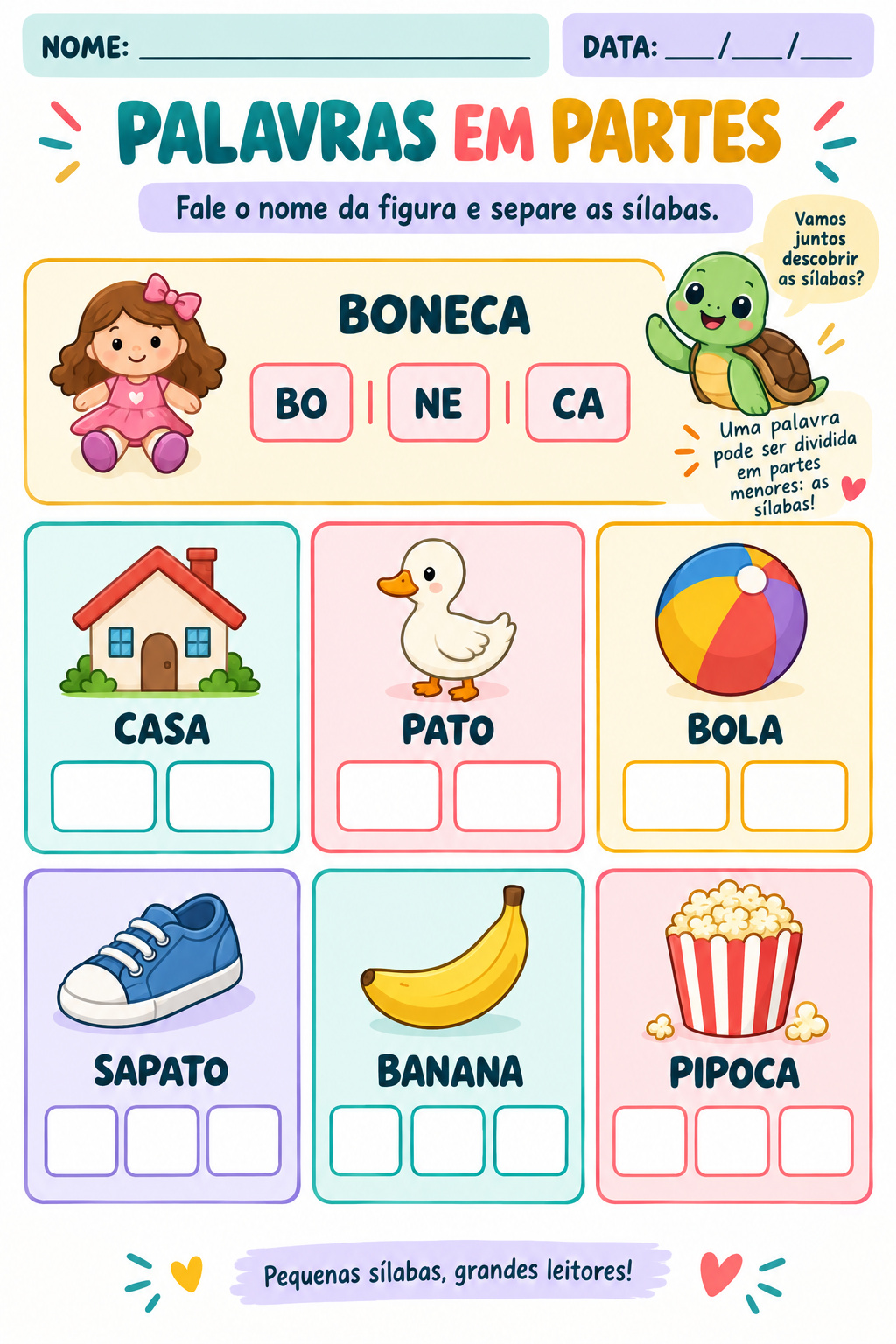 Exemplo de exercício: Cada sílaba no seu lugar